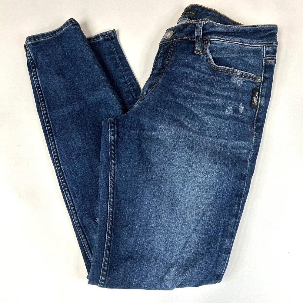 Silver Jeans Women’s Suki Skinny W29/L29 Dark Wash Distressed Blue Denim #1536 - Picture 1 of 14